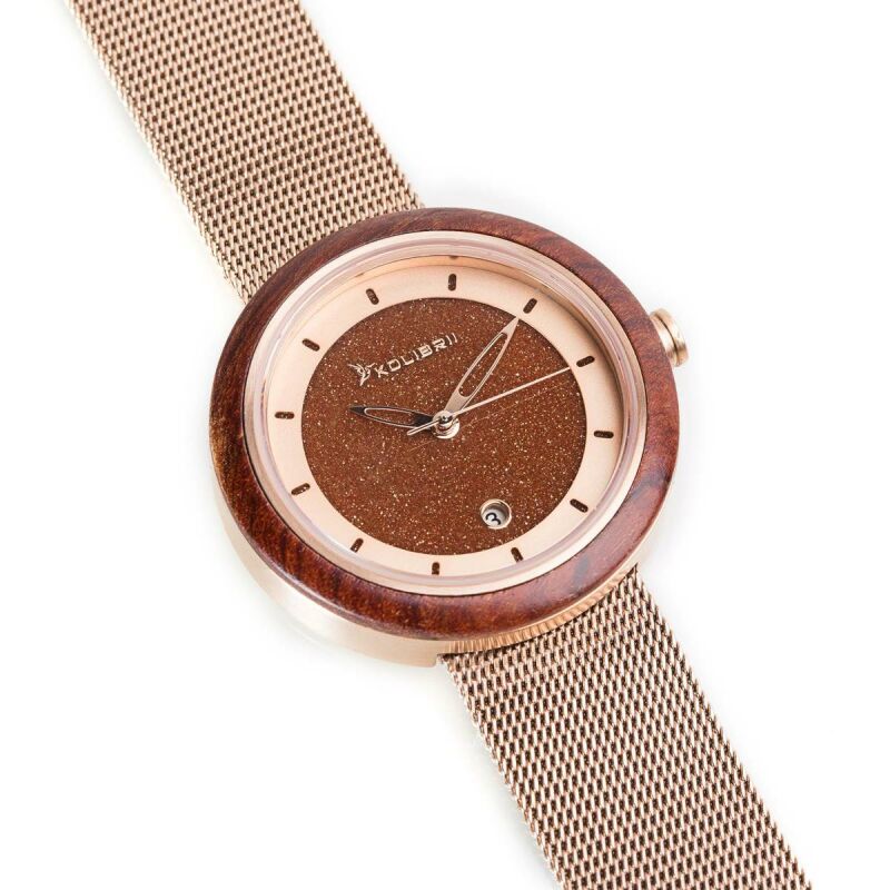 Damenuhr Armbanduhr Damen Uhr Rosegold Mesh 119,90 € Milanaise Armband, Holzuhr